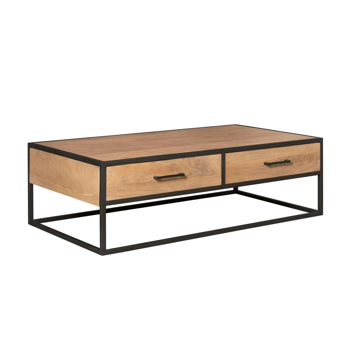 Table basse bois clair métal noir 4 tiroirs RIVANO bois naturel, PIER IMPORT
