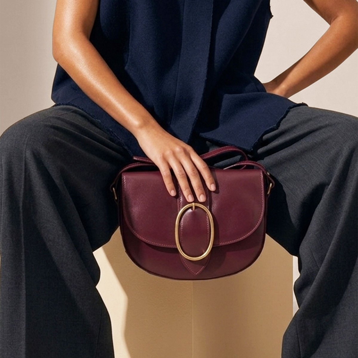 Sac boucle cuir lisse bordeaux, JULES & JENN