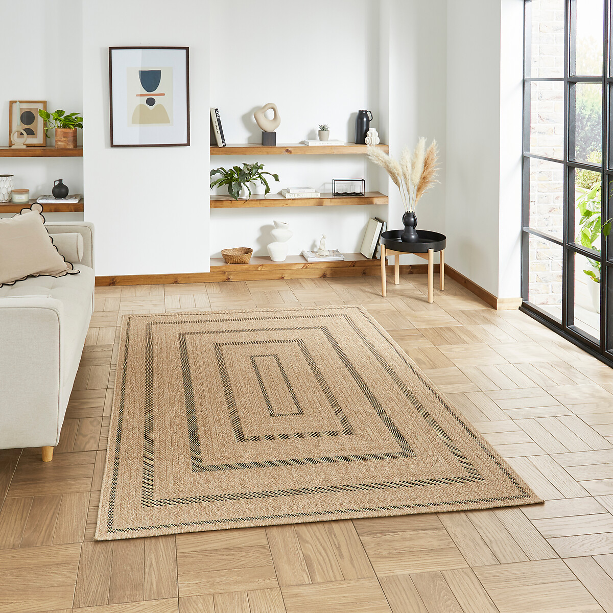 Lattice Flat Weave Indoor/Outdoor Rug natural/black, SO'HOME