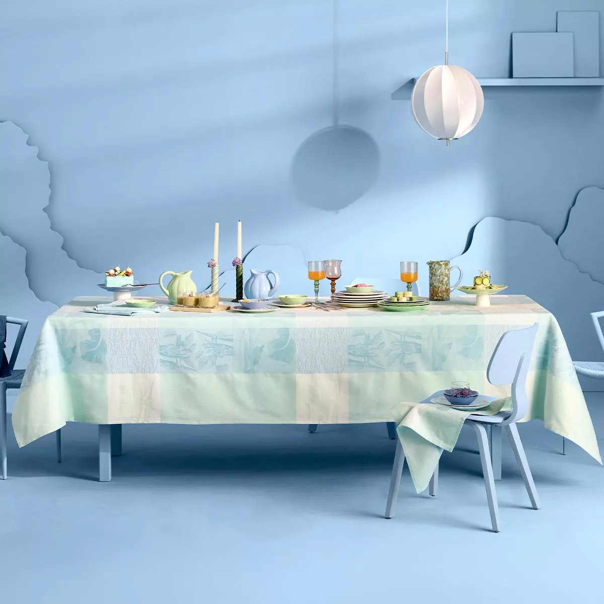 Nappe pur coton MILLE IRIS D'EAU aqua, GARNIER THIEBAUT