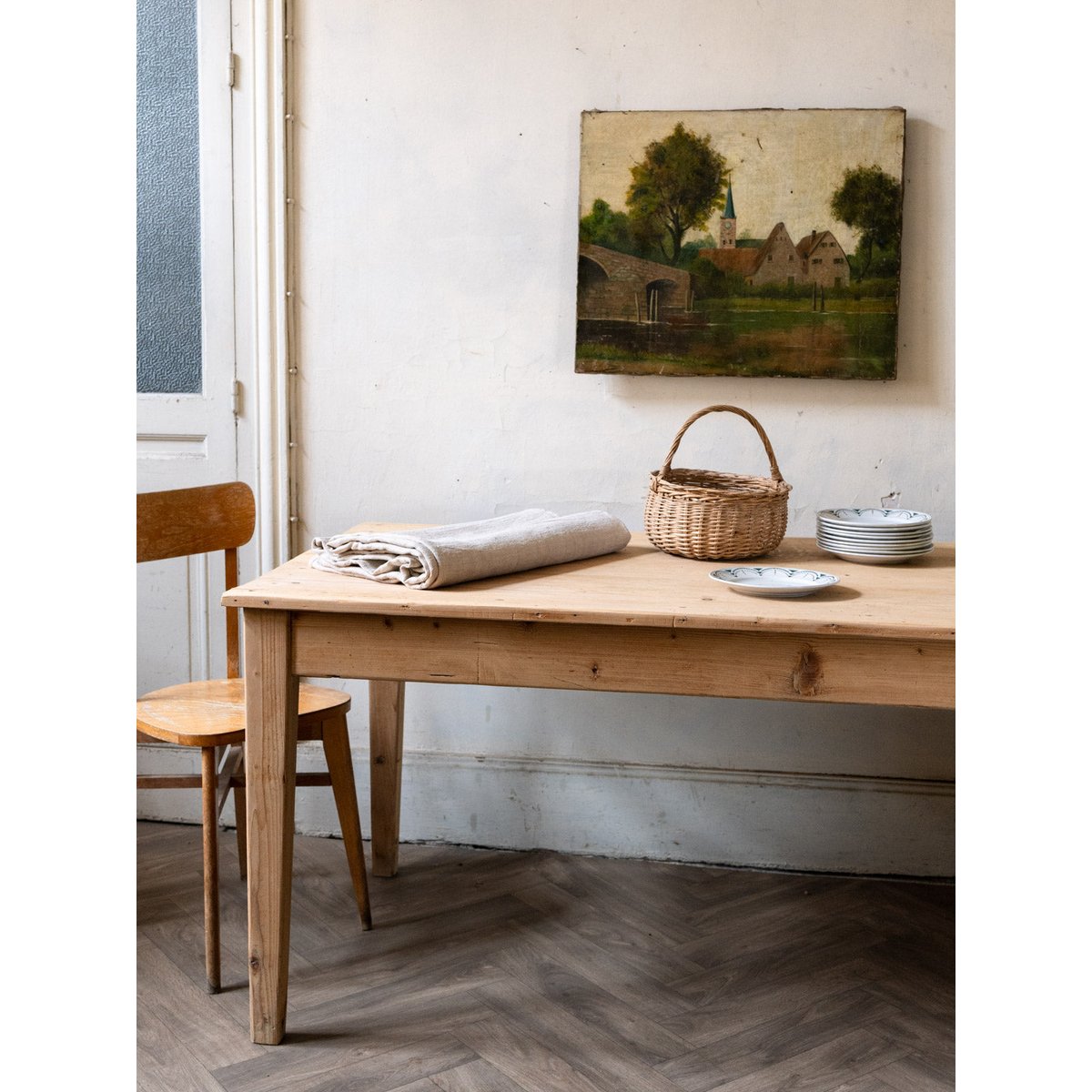 Table à manger de ferme en bois Romy N°1464 - Bon état bois clair, DEBONGOUT