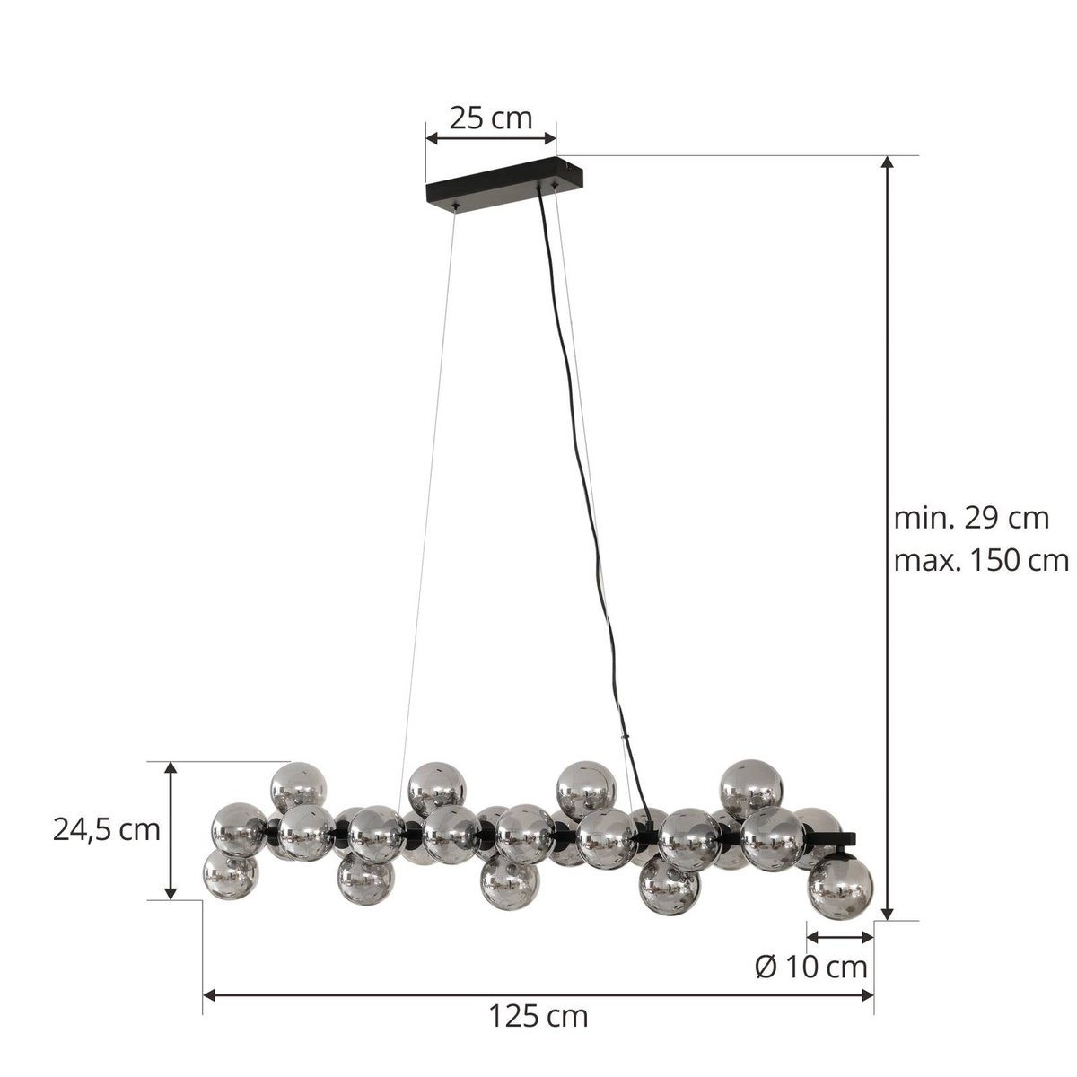 Suspension en métal moderne, Naelen noir, gris fumé, LUCANDE