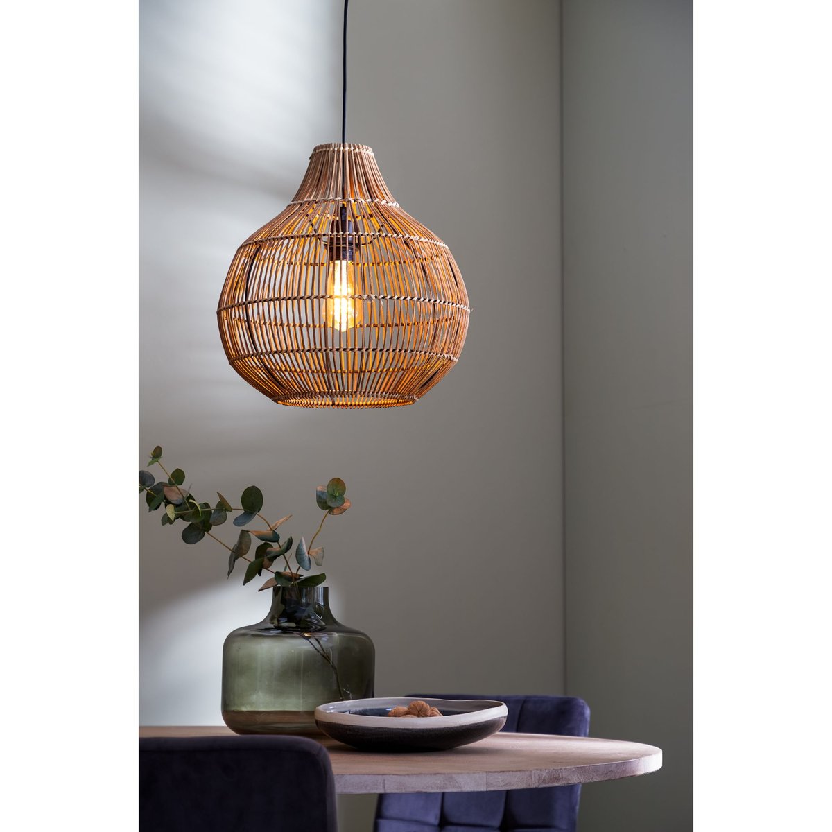 Lampe Suspendue Rotin PACINO marron foncé, LIGHT & LIVING 