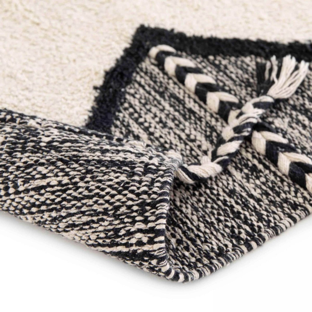 Tapis en coton tufté à franges KEYA blanc, OVIALA