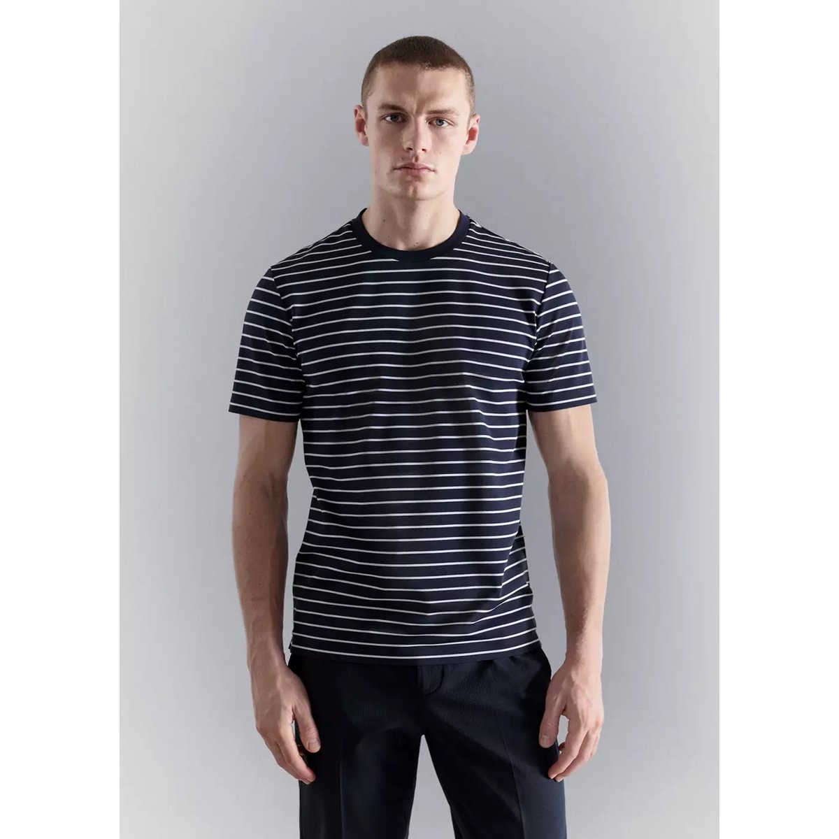 T-shirt slim-fit rayures COOLMAX® bleu marine, MANGO MAN