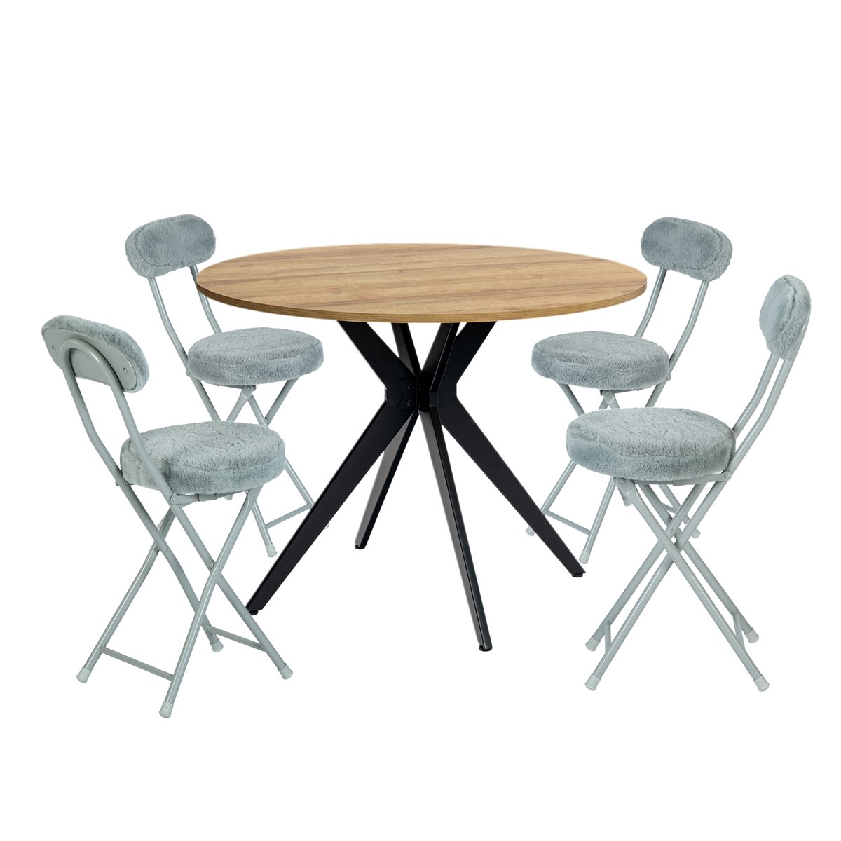 Ensemble de table à manger ronde avec 4 chaises pliantes, CLIFTOAKXSET gris, MEUBLES COSY