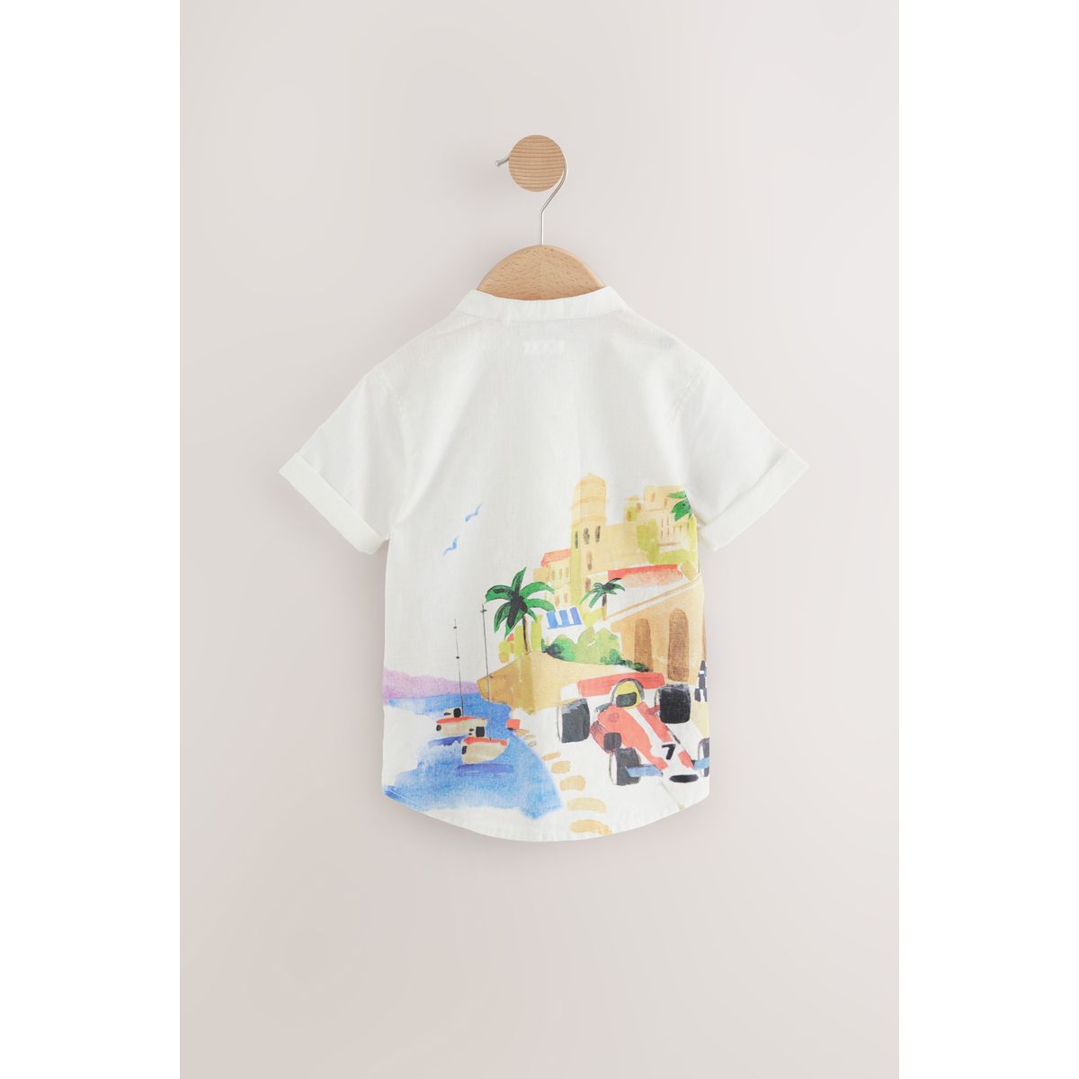Chemise imprimée manches courtes col officier crème border monaco, NEXT