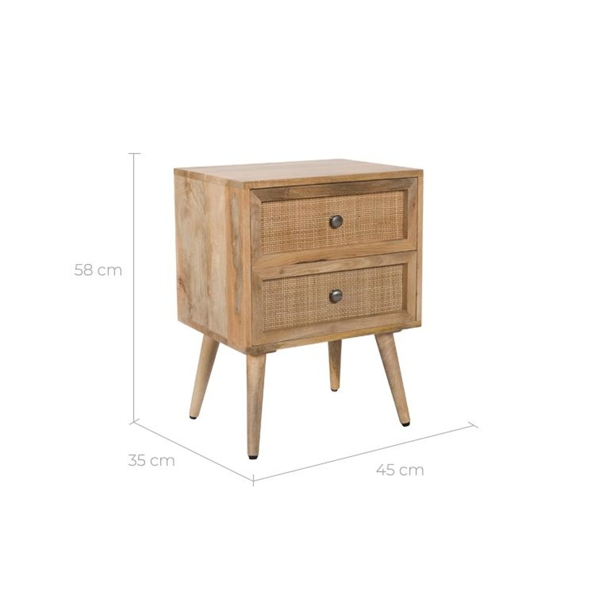 Table de chevet 2 tiroirs en cannage de manguier - CODY bois clair, MAISON PAVANE