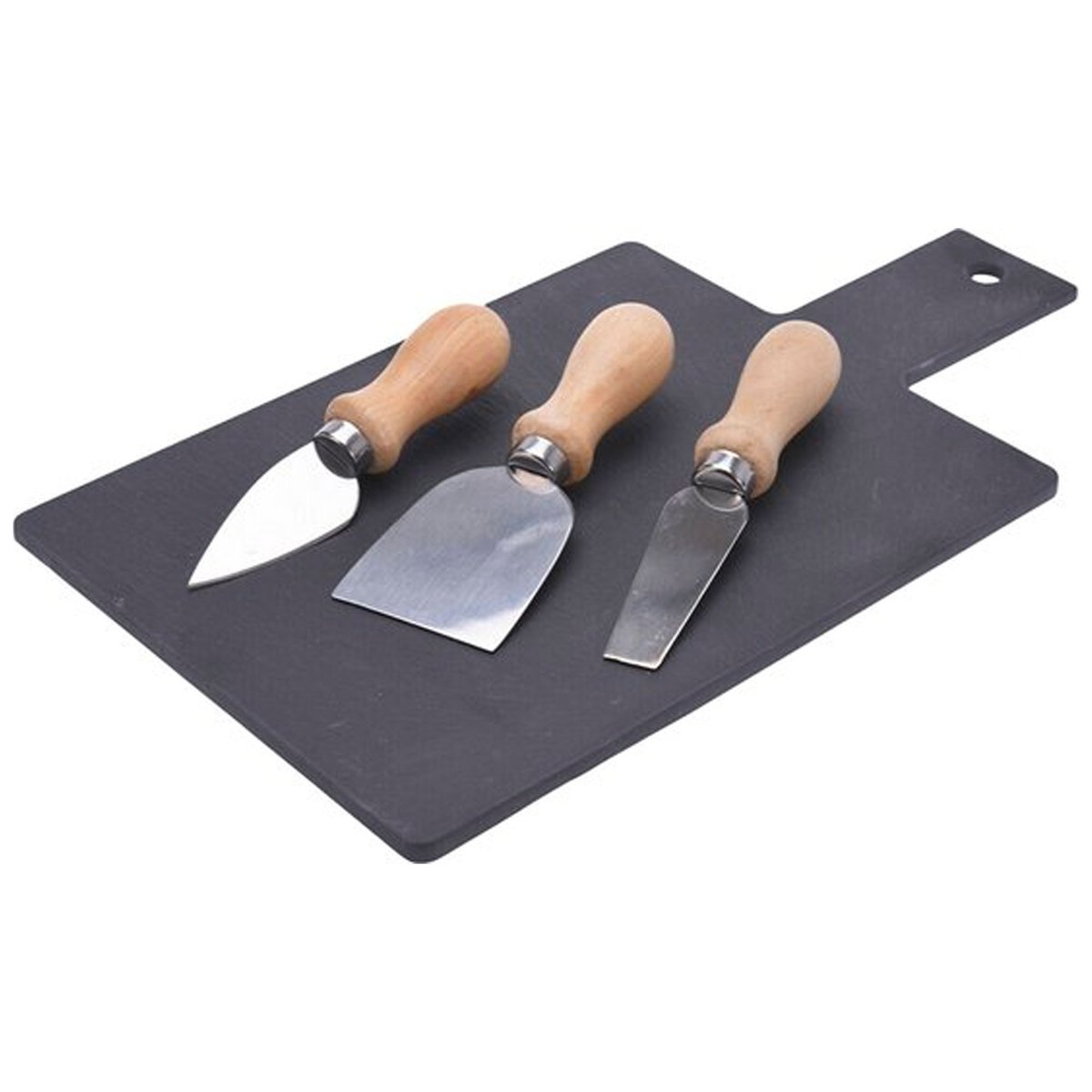 Plateau à fromages en ardoise et ses 3 couteaux de service 30x17x0.5cm noir, WADIGA