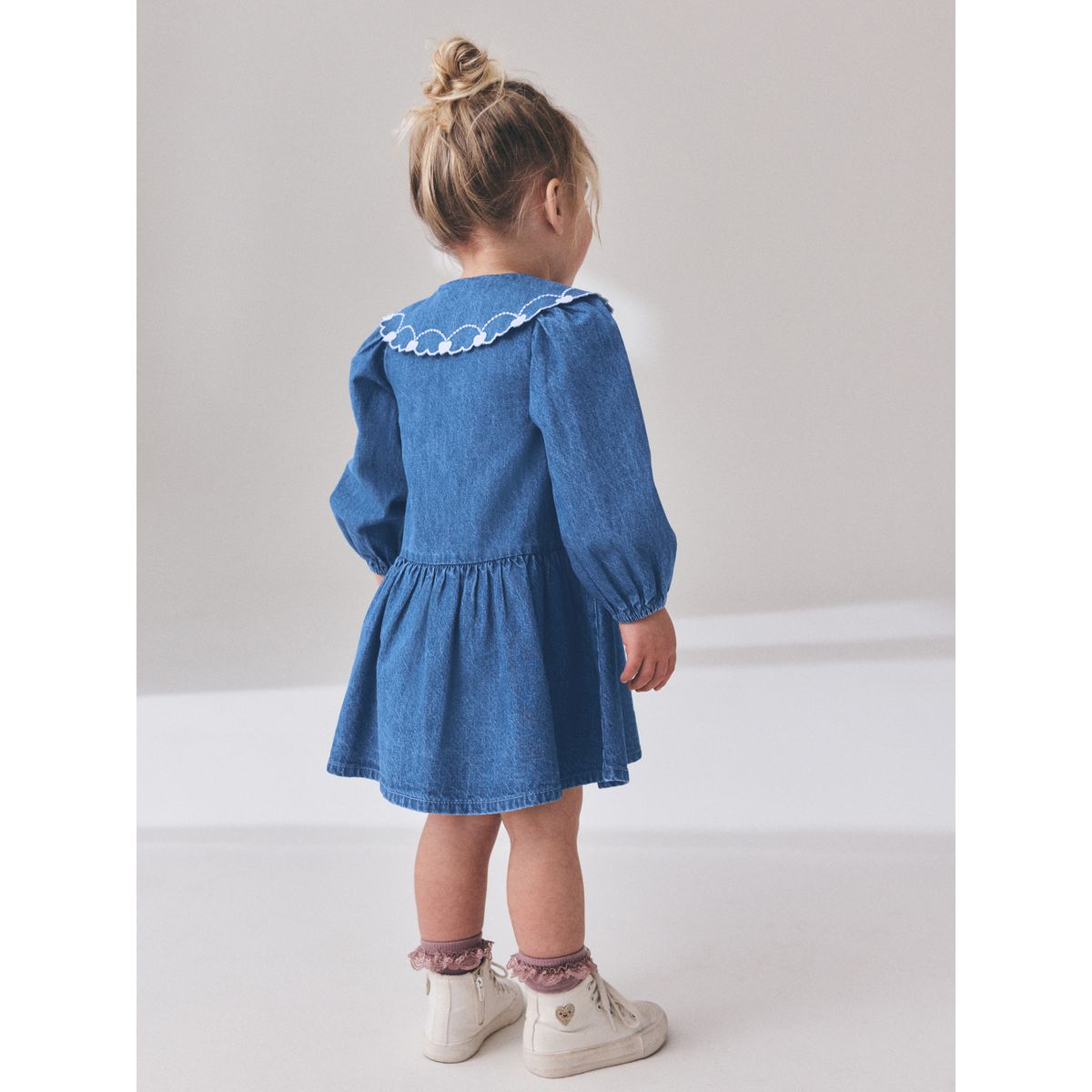 Robe à manches longues et col brodé jena bleu, NEXT