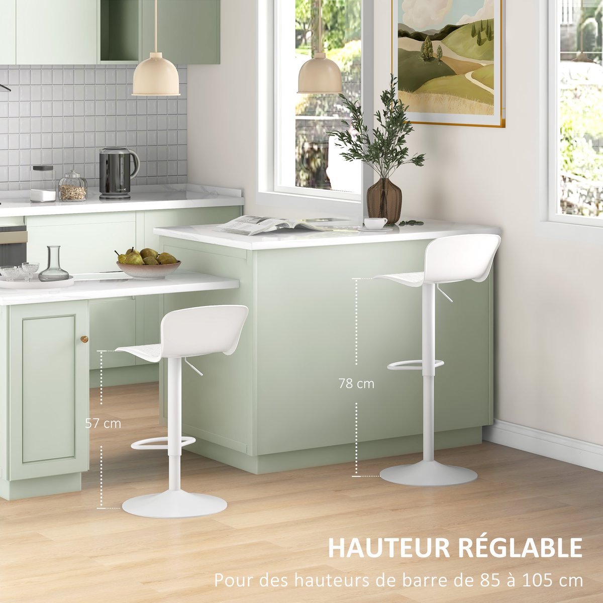 Tabouret de bar Polypropylène Blanc blanc, HOMCOM