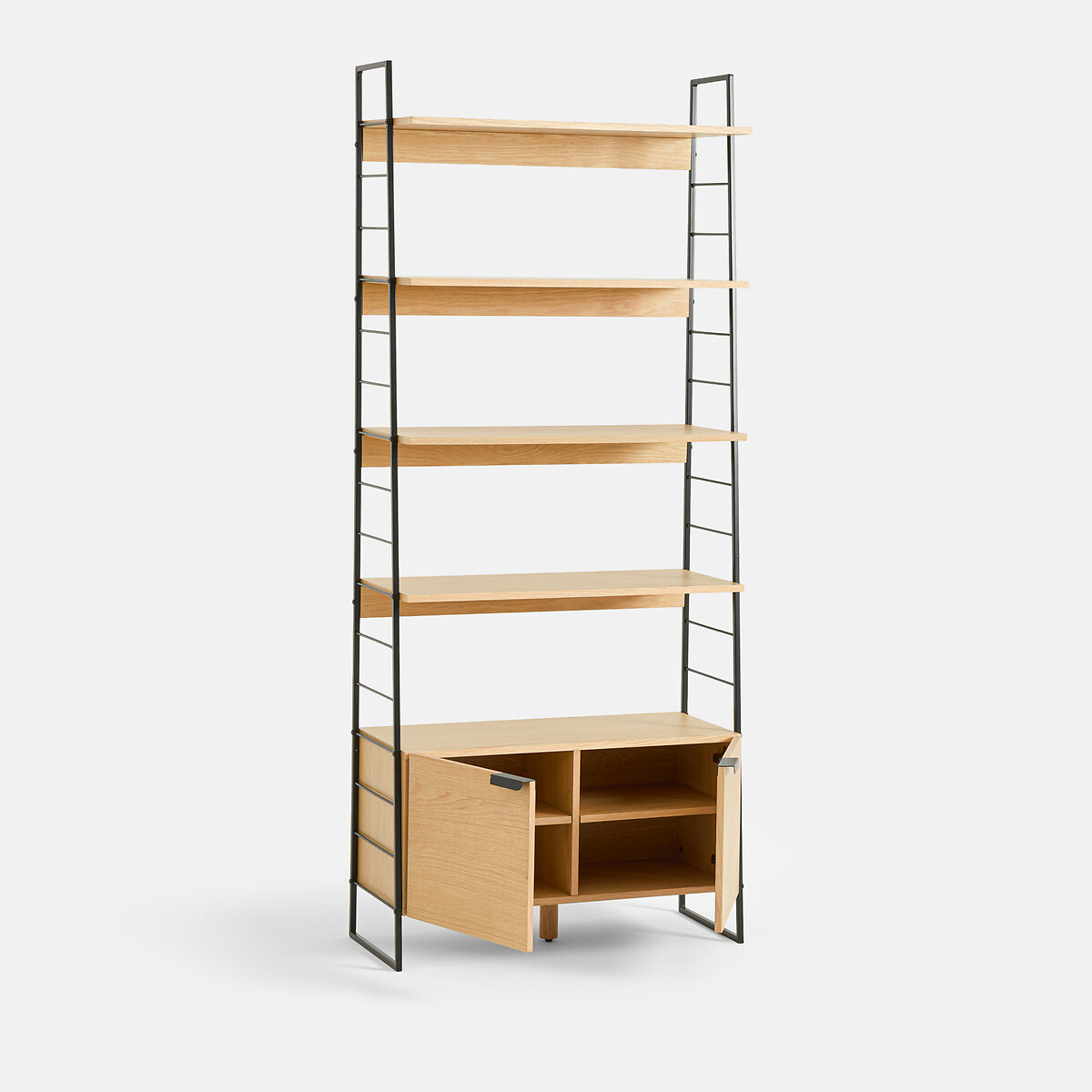 Libreria in rovere impiallacciato e acciaio inossidabile, altezza 190 cm, WATFORD metallo nero/quercia, LA REDOUTE INTERIEURS