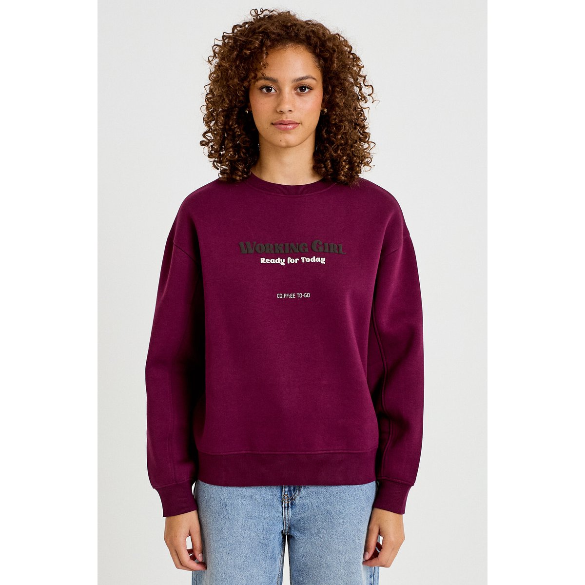 Sweat oversize col rond manches longues violet foncé, CACHE CACHE