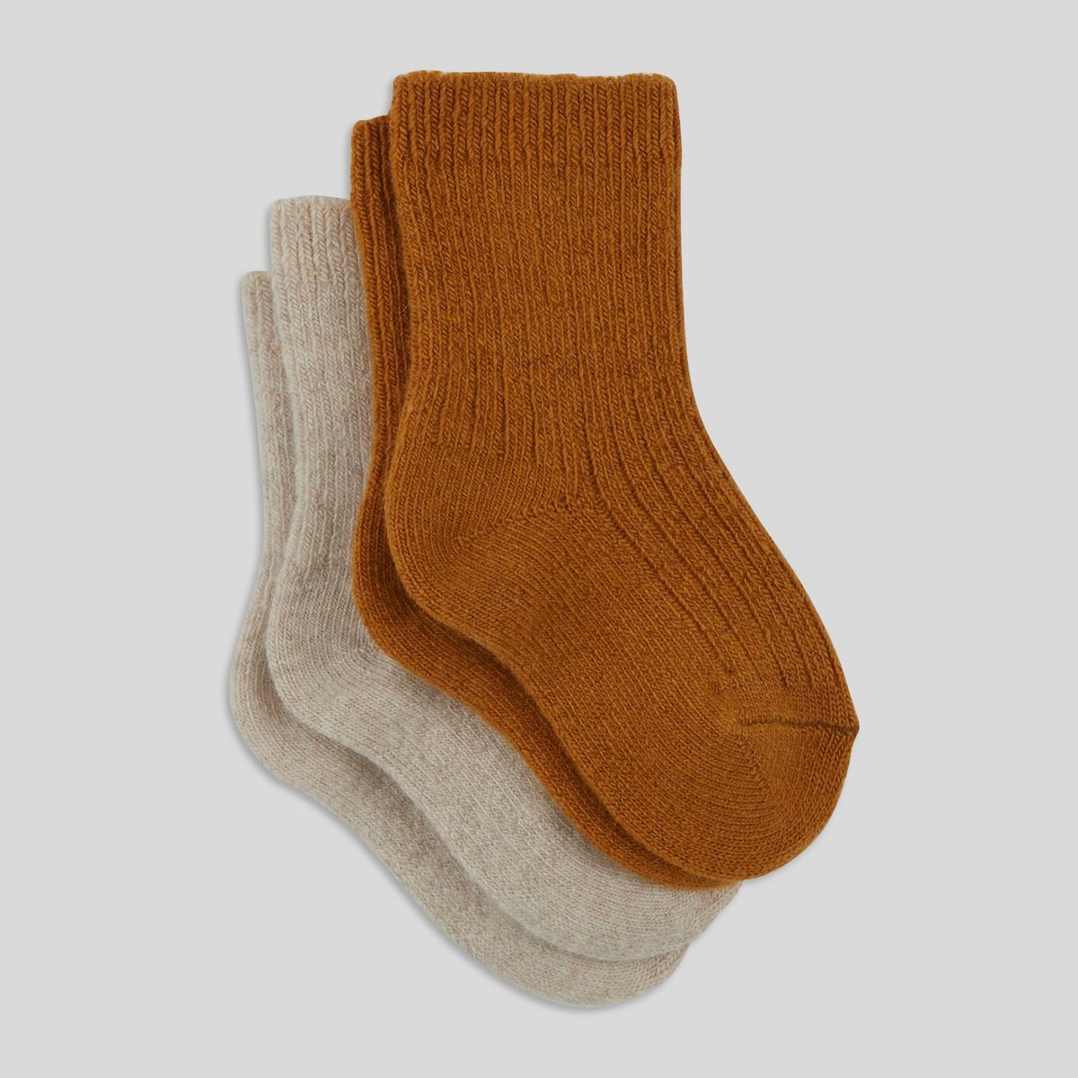 Lot de 2 paires de chaussettes chaude cotelee contenant du coton BIO jaune, BOUT'CHOU