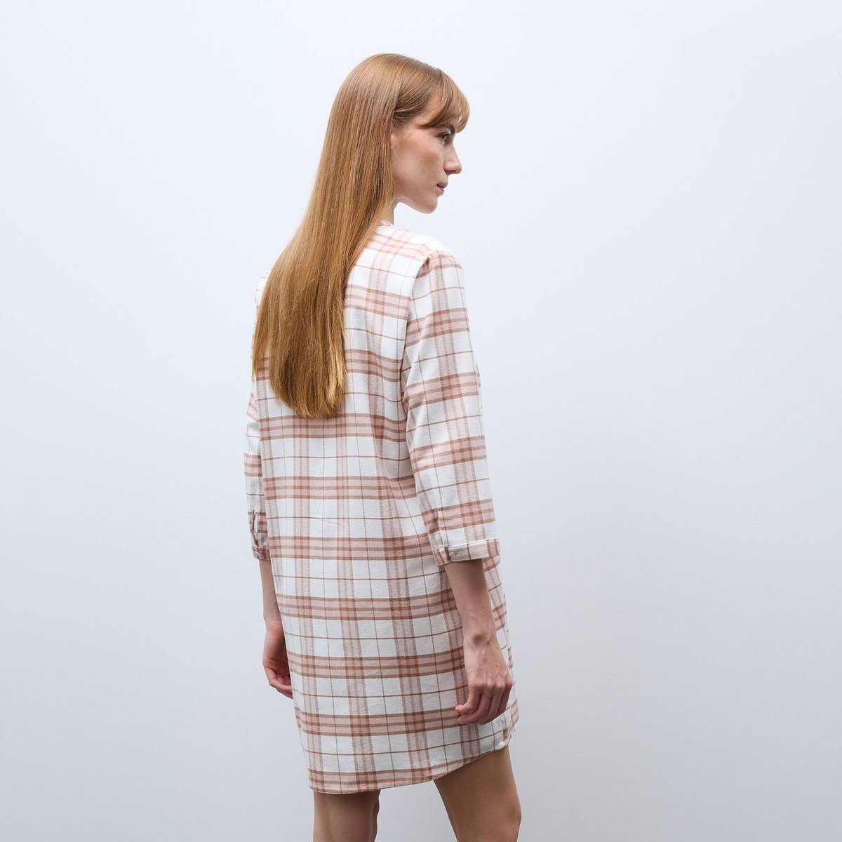 Chemise de nuit à carreaux en flanelle de coton BIO GOTS enduit, MONOPRIX