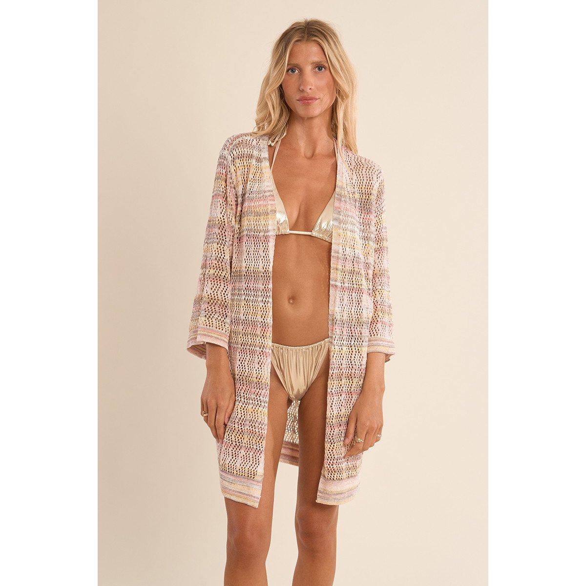 Gilet large ajouré rose, MOLLY BRACKEN