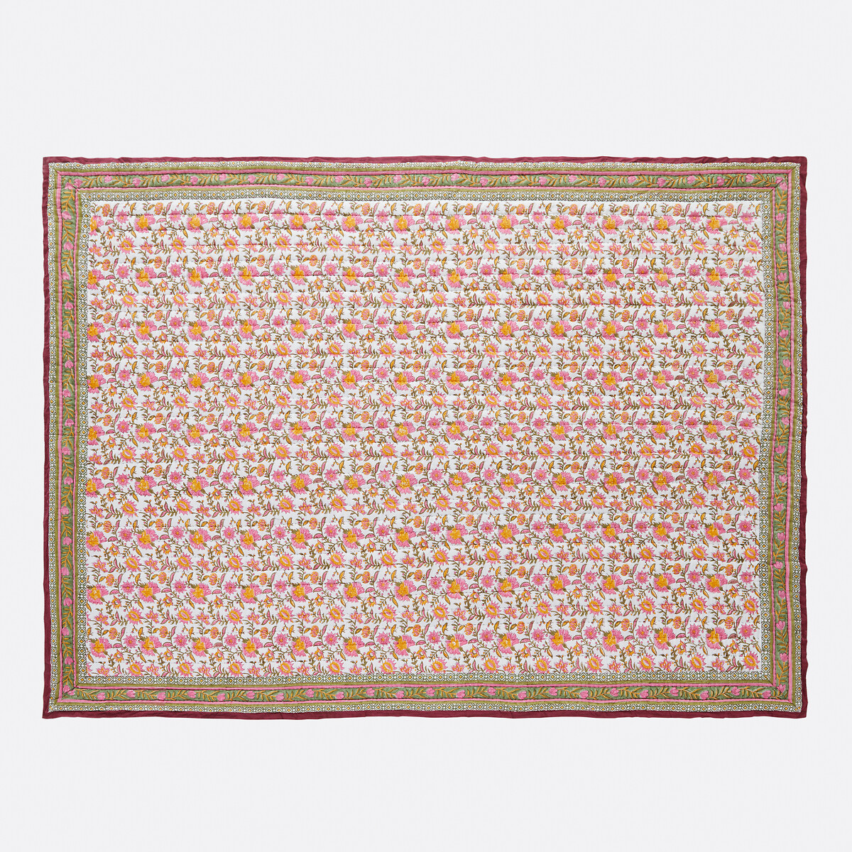 Couvre lit matelassé coton block print, Manassi imprimé fleurs, LA REDOUTE INTERIEURS