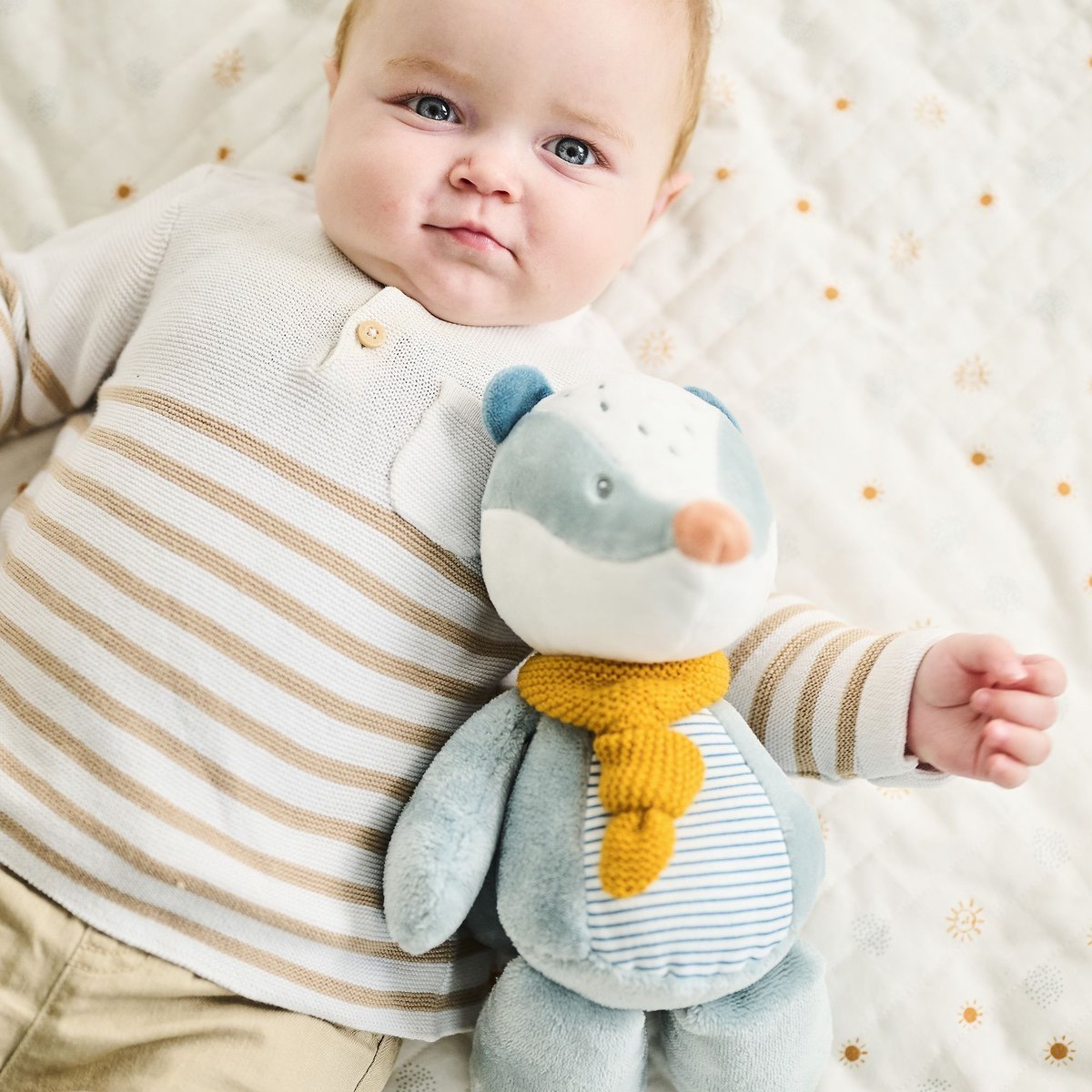 Peluche 30cm Léo l'âne bleu, blanc, orange, NATTOU