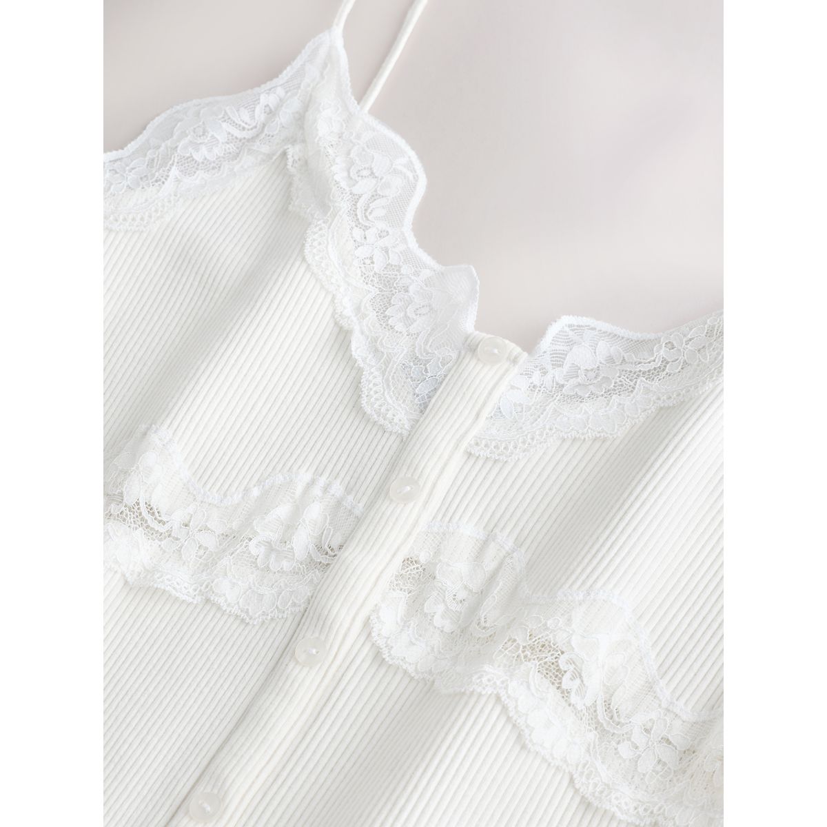 Débardeur côtelé et finitions en dentelle blanc, NEXT
