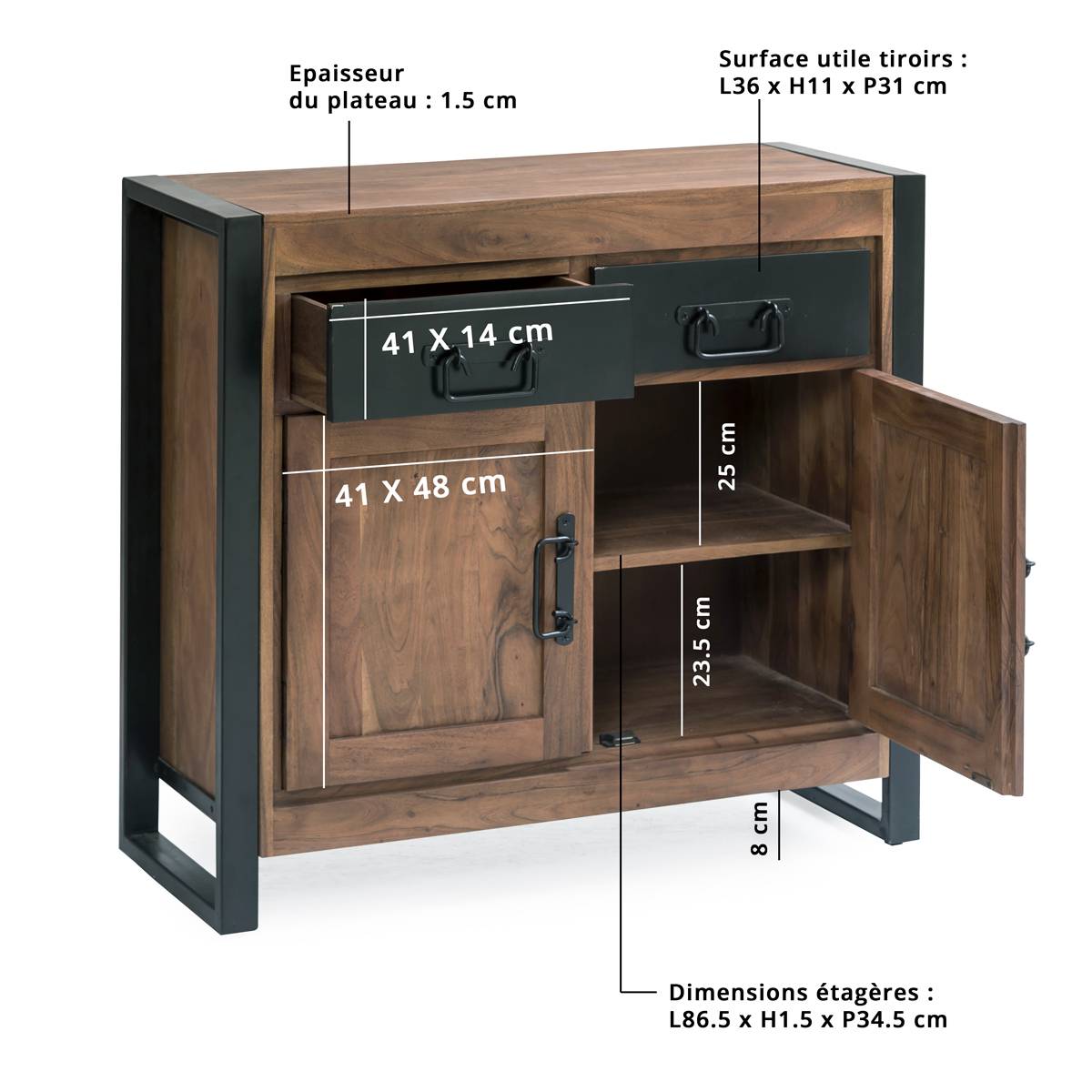 Buffet en bois d'acacia et métal HAVANA bois foncé, MADE IN MEUBLES