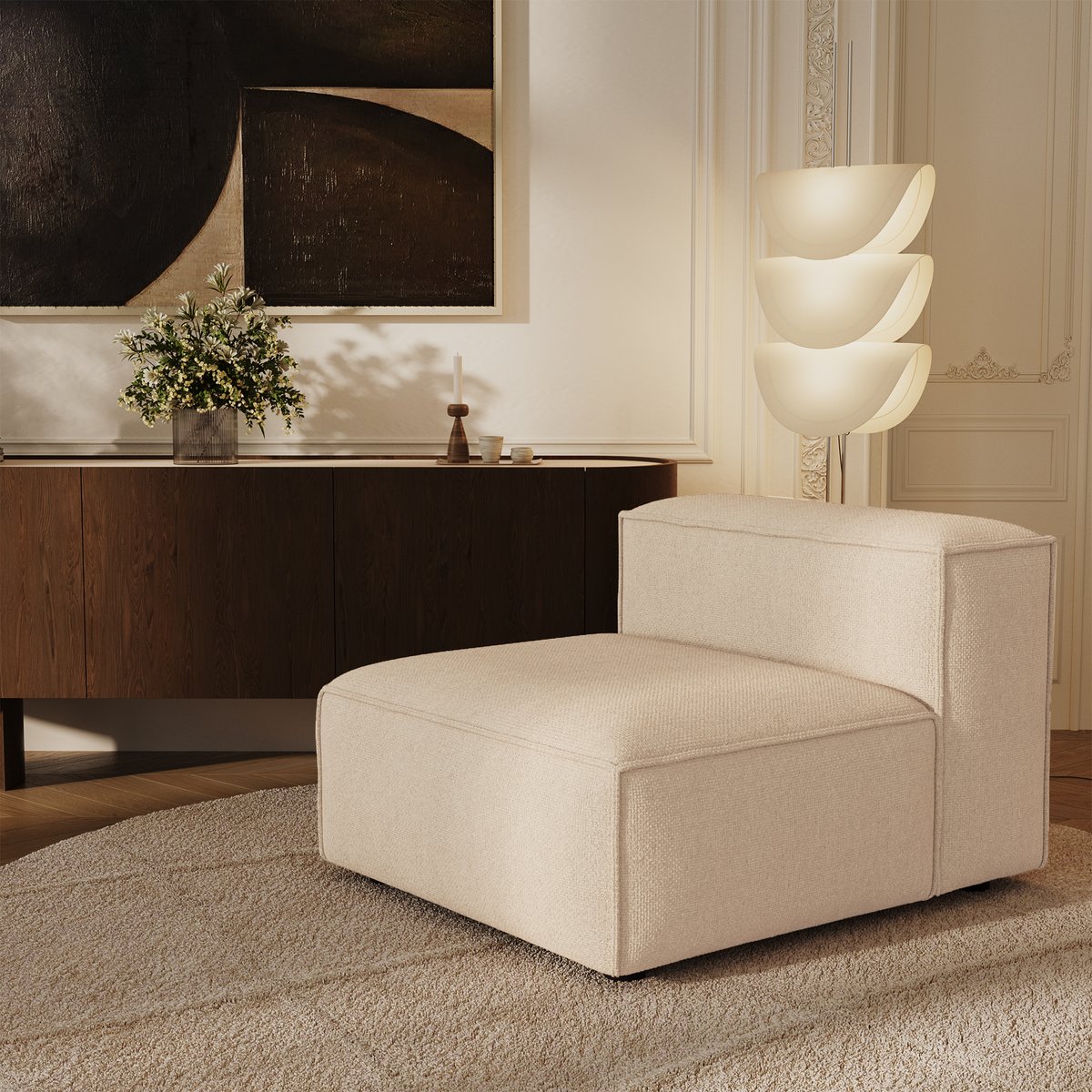 Fauteuil en velours chenillé CUBI crème, SIA HOME