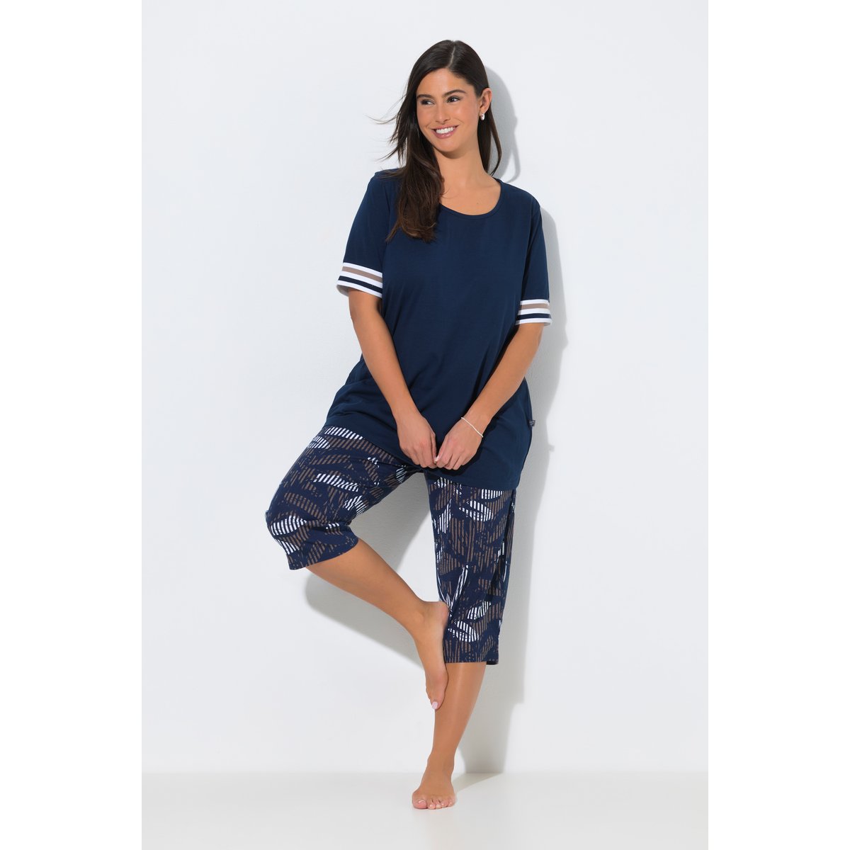 Pyjama, col rond, manches courtes bleu nuit, ULLA POPKEN