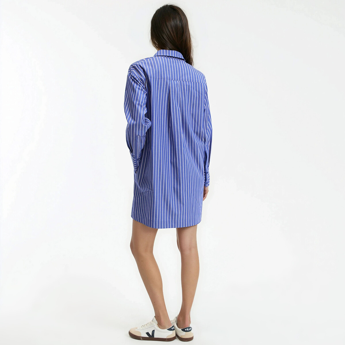Robe droite rayée, forme chemise, courte, manches longues rayé bleu, LA REDOUTE COLLECTIONS