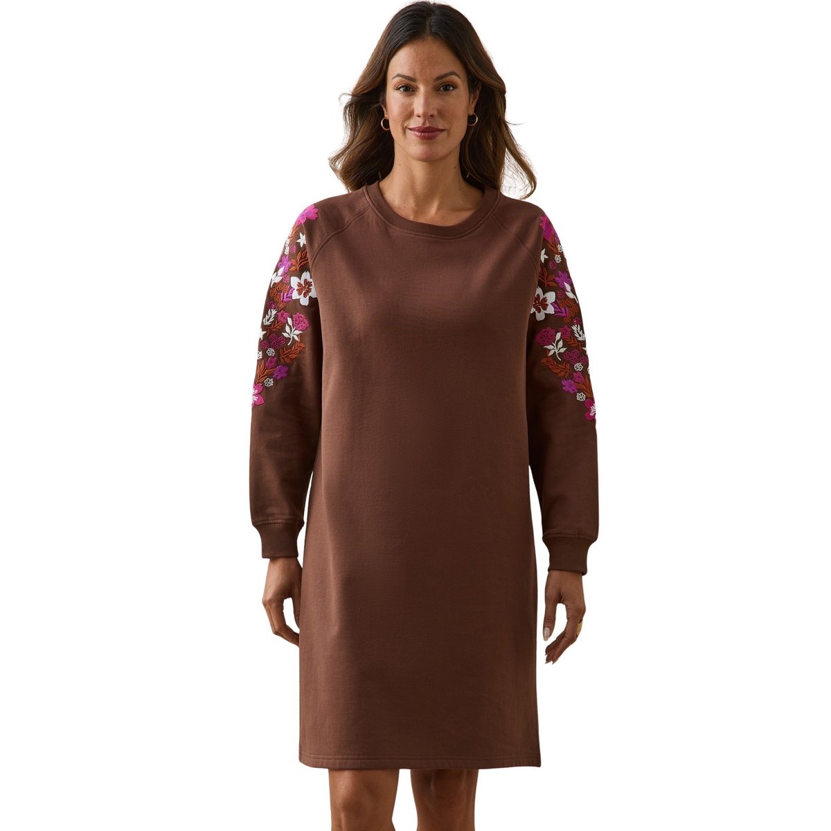 Robe ample col rond manches longues chocolat, DAXON