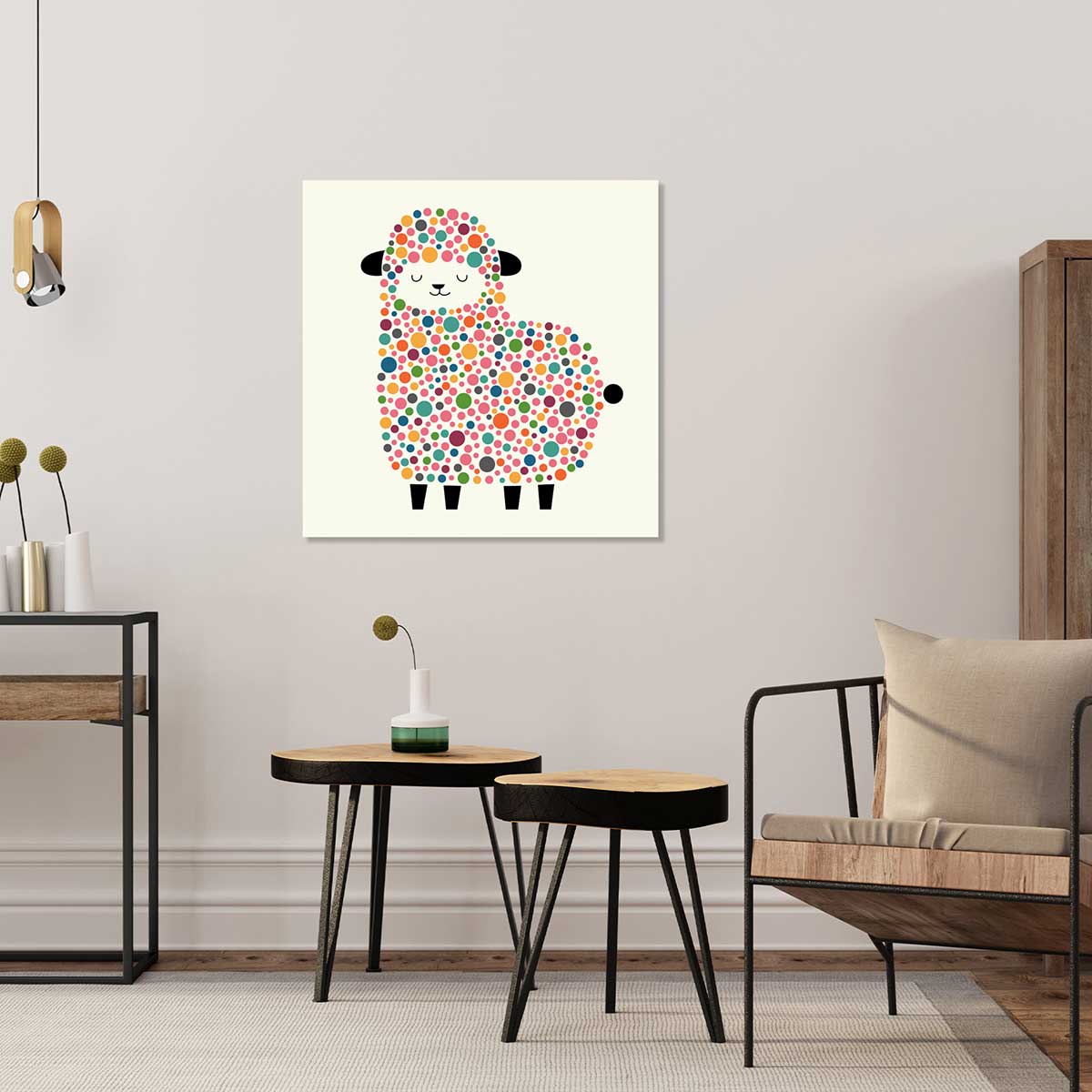 Tableau mouton à pois toile imprimée, HEXOA