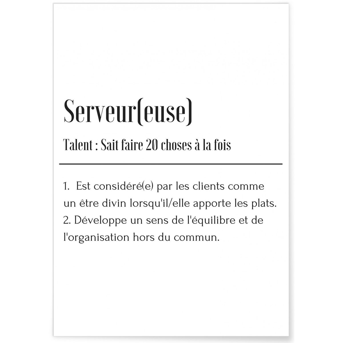 Affiche Définition Serveur(euse) blanc, L'AFFICHERIE