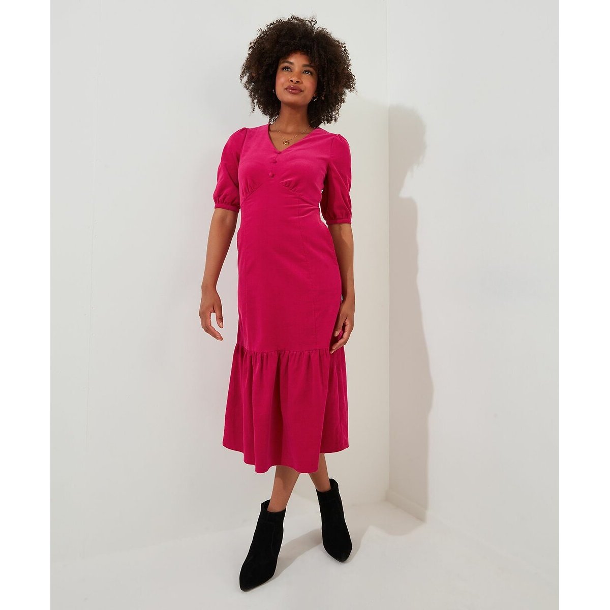 Corduroy Puff Sleeve Dress pink, JOE BROWNS