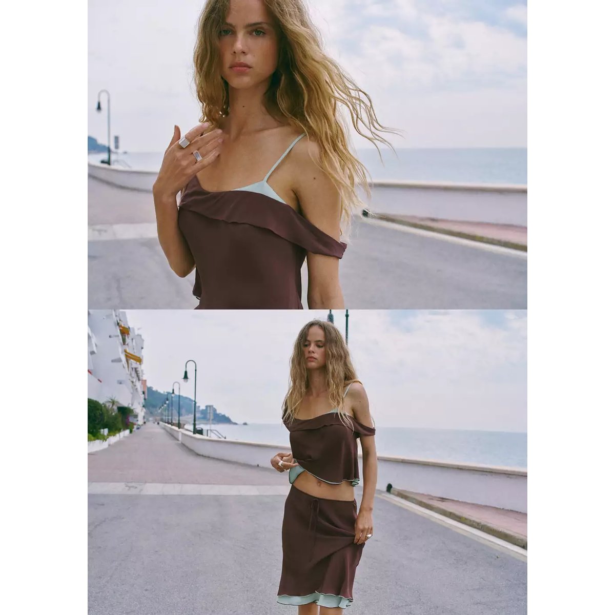 Top asymétrique combiné marron, MANGO