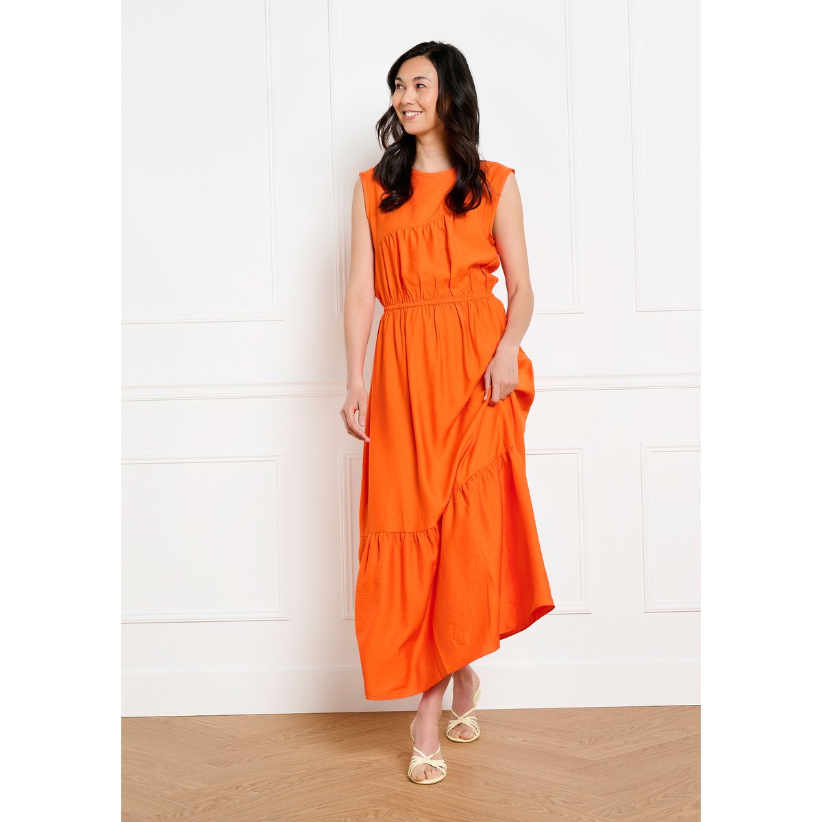 Robe midi fluide sans manches orange, LOLALIZA