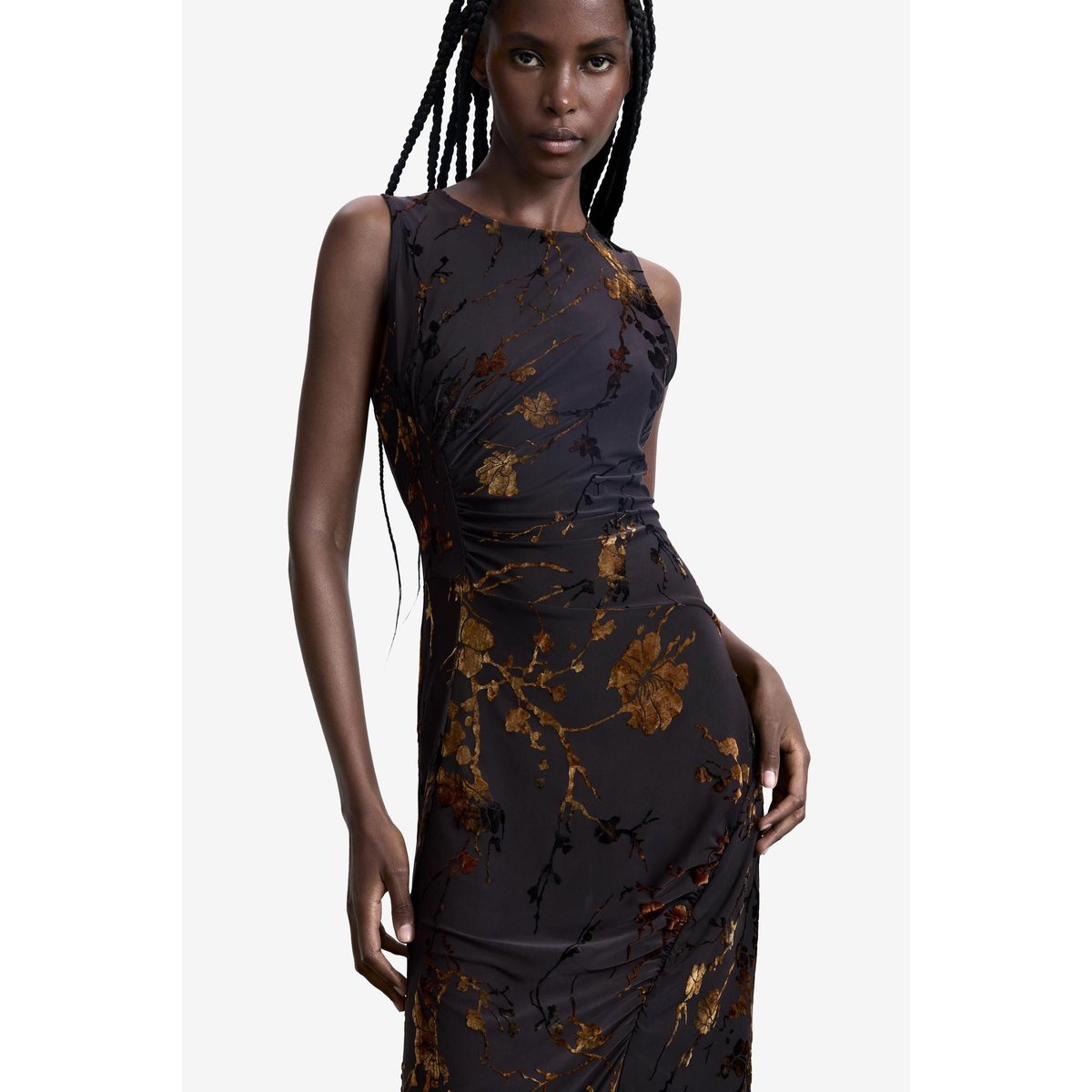 Robe sans manches en maille marron, DESIGUAL