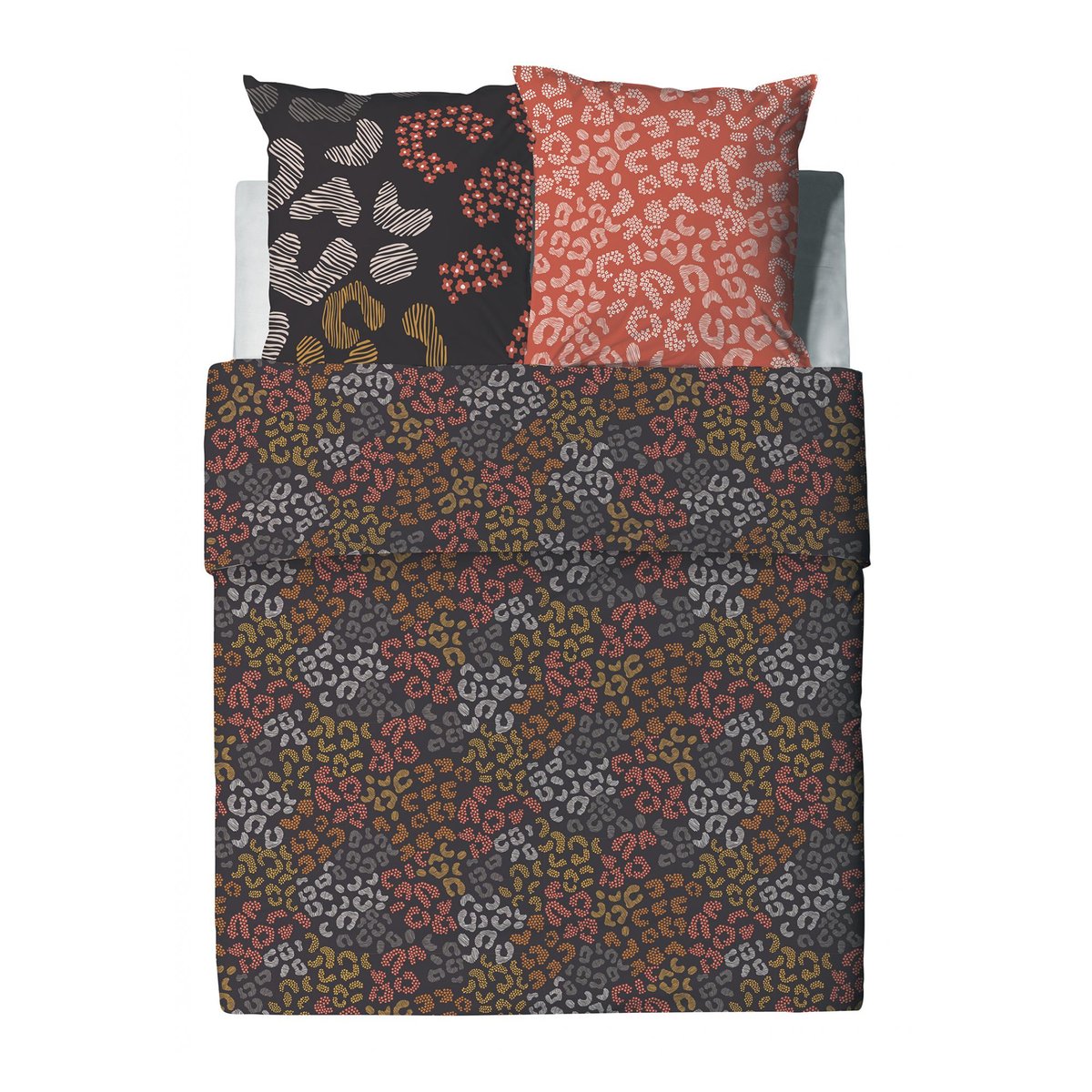Parure housse de couette en coton imprimée, Onalia marron, C DESIGN HOME TEXTILE