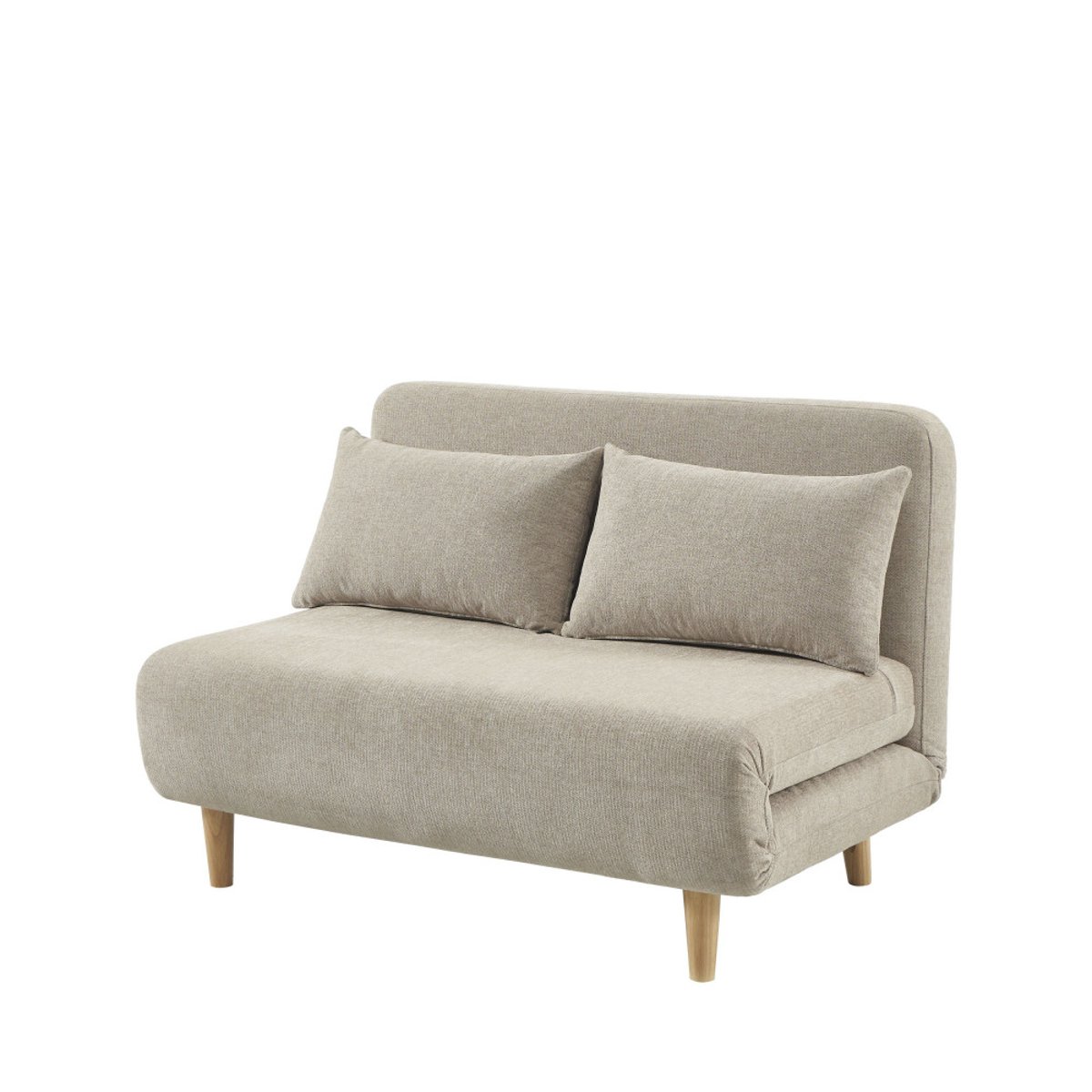 Canapé convertible 2 places en tissu pieds bois clair- NELLA beige, DRAWER