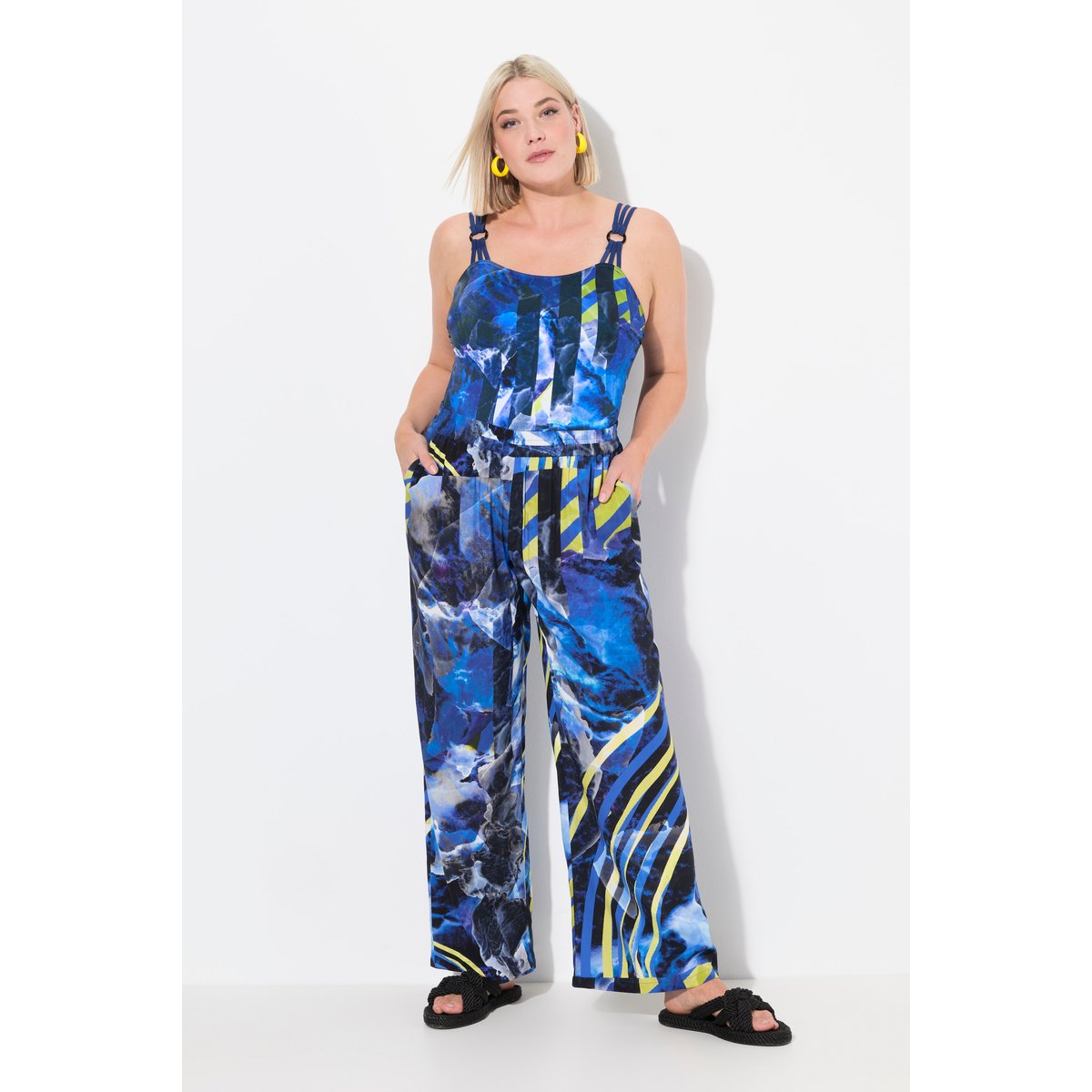 Pantalon palazzo, jambe large et droite marine, ULLA POPKEN