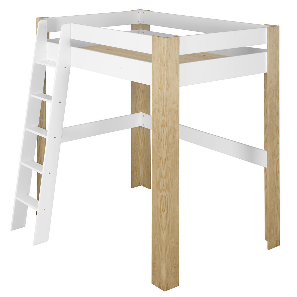 Lit mezzanine 2 places avec bureau Bois massif LEE blanc et bois, AKITEN RETAIL