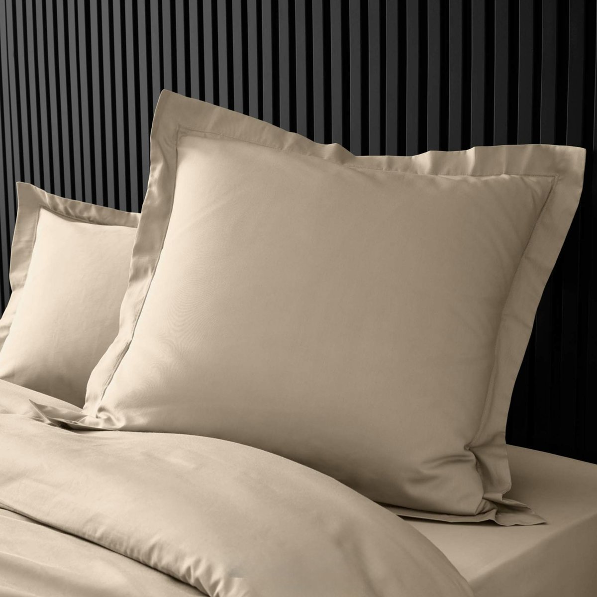 Taie d'oreiller volant plat 100% percale de coton ORIGINE sable, DOUCEUR D'INTÉRIEUR
