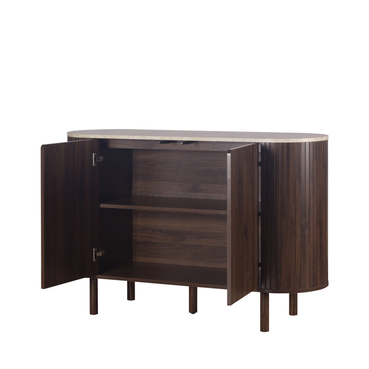 Buffet 2 portes en bois effet travertin L 120 cm- ALMA bois foncé, DRAWER
