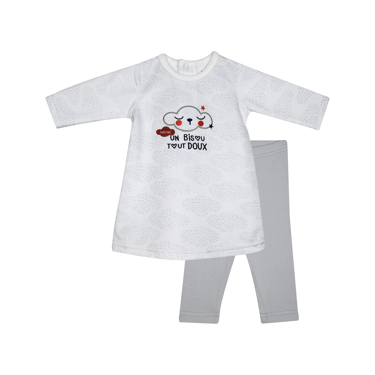 Robe legging josefine velours doux naissance gris, SUCRE D'ORGE