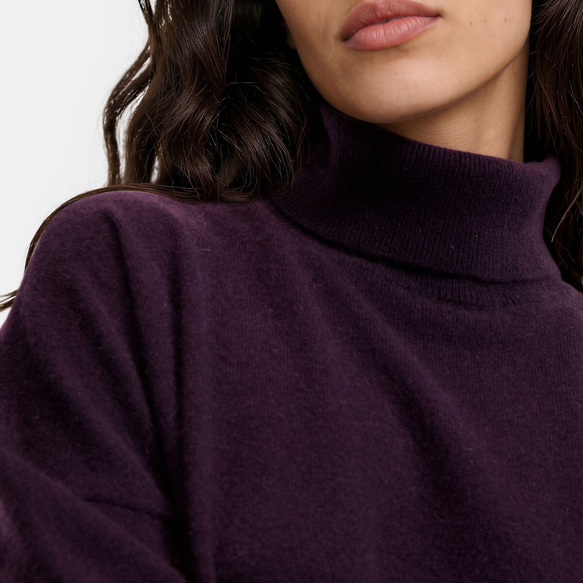 Cashmere Oversized Turtleneck Jumper dark purple, LA REDOUTE COLLECTIONS