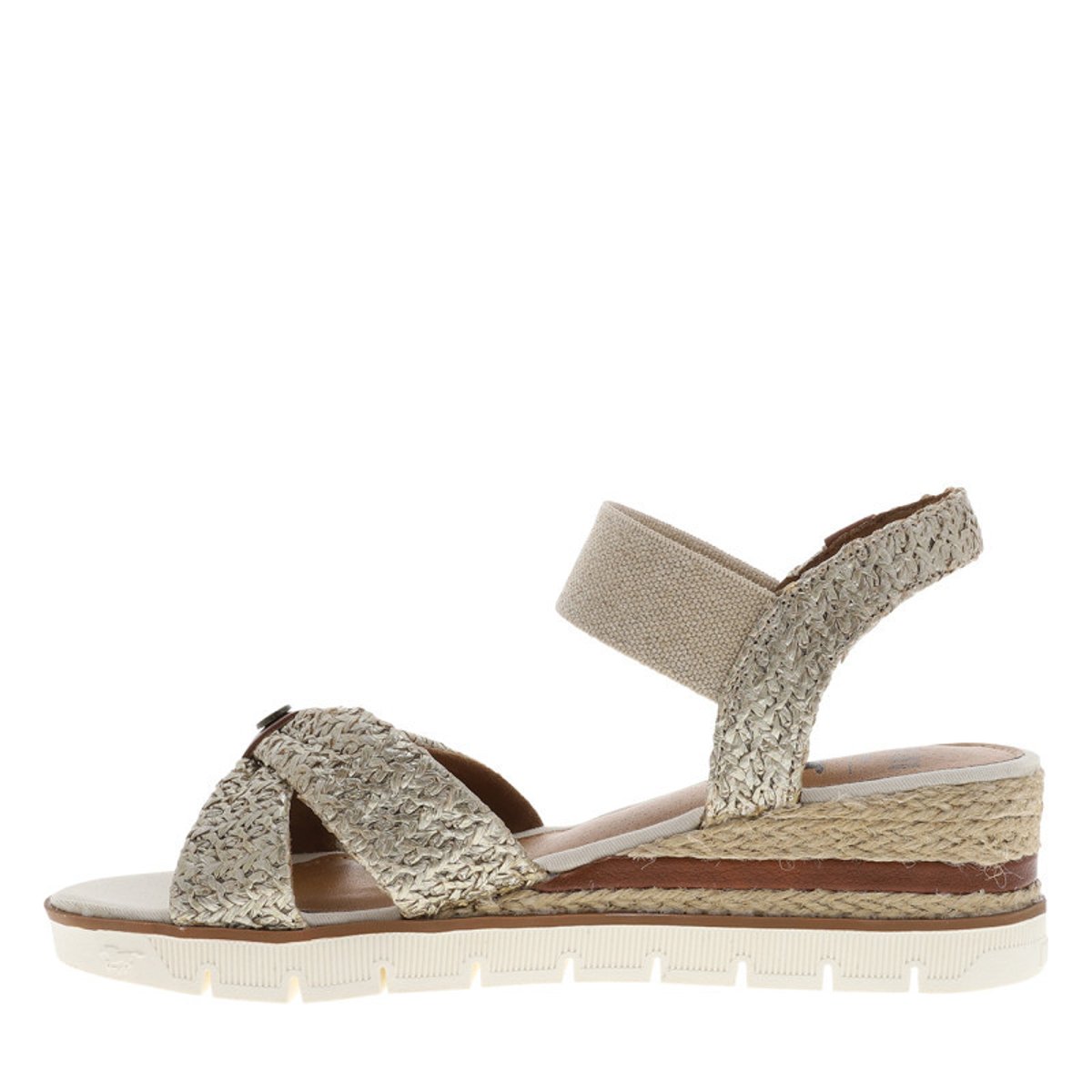 Sandales écrus avec un talon semi-compensée et une bandes élastiquées beige, MUSTANG