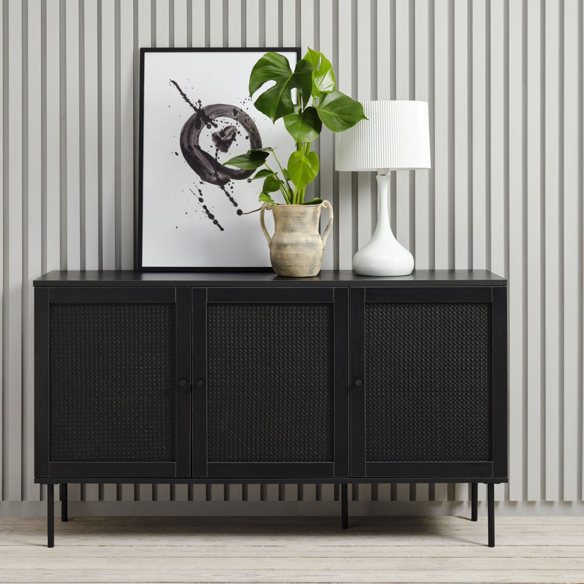 Buffet 3 portes en bois et métal L140cm- RINTO noir, DRAWER