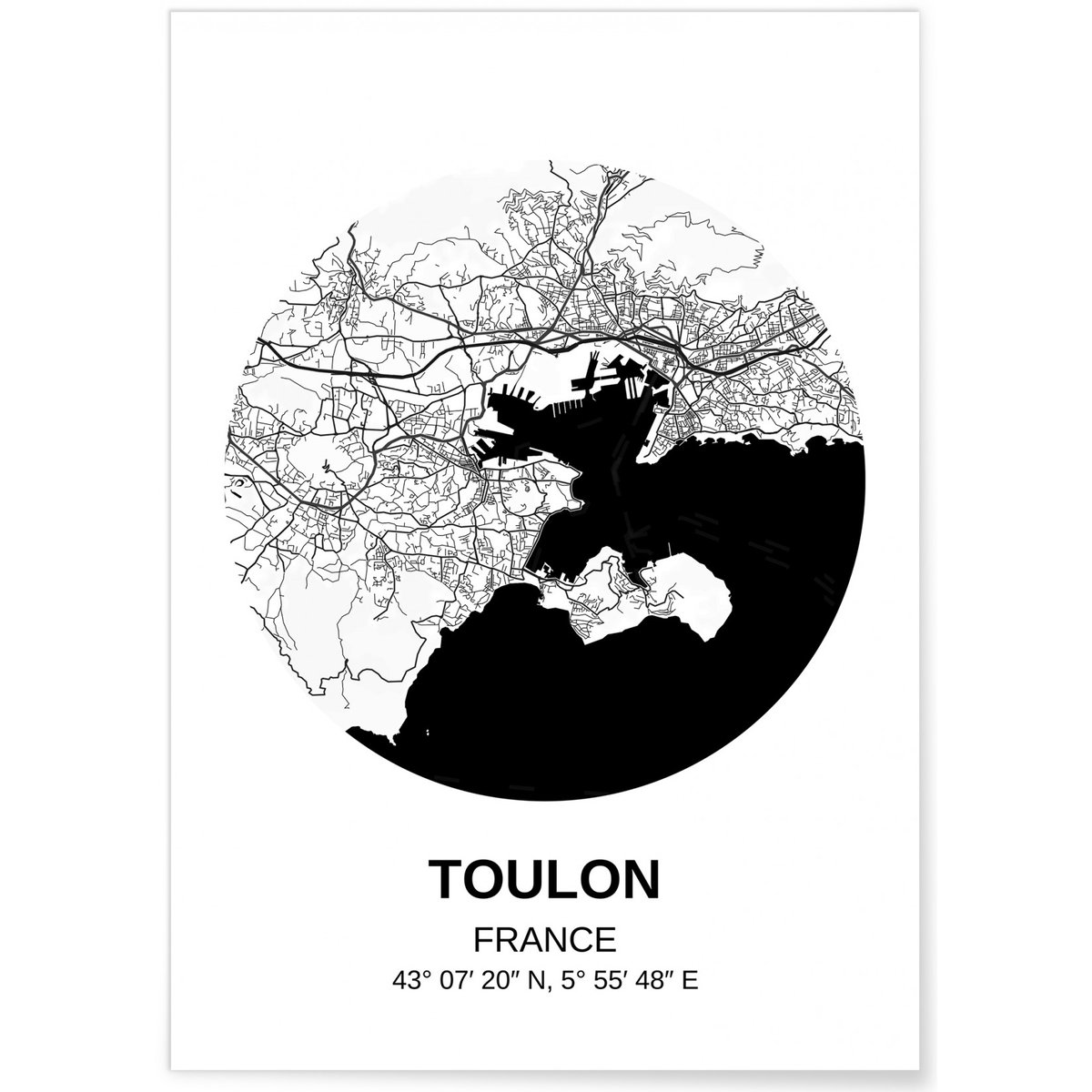 Affiche Carte Toulon blanc, L'AFFICHERIE