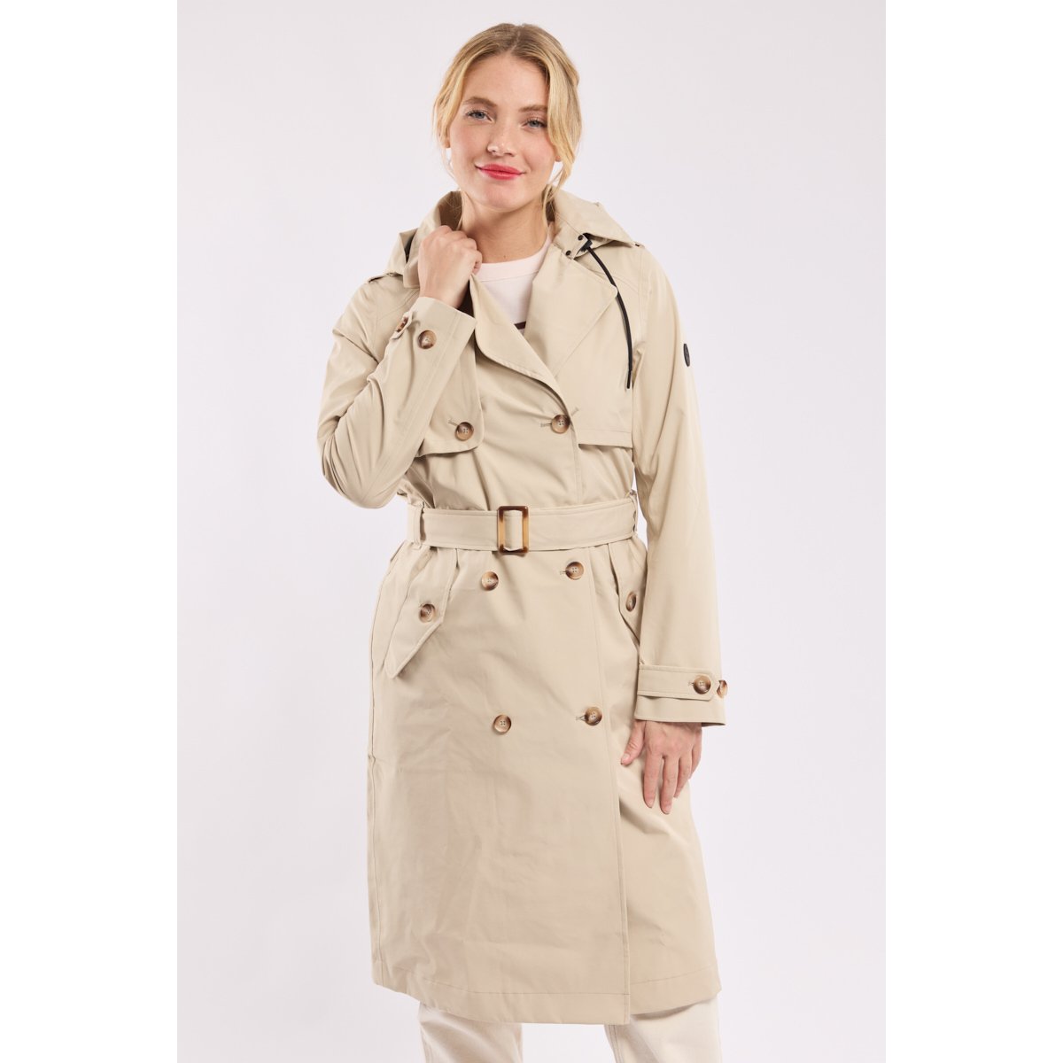 Trench long en polyester recyclé BEAUCE beige, BERMUDES