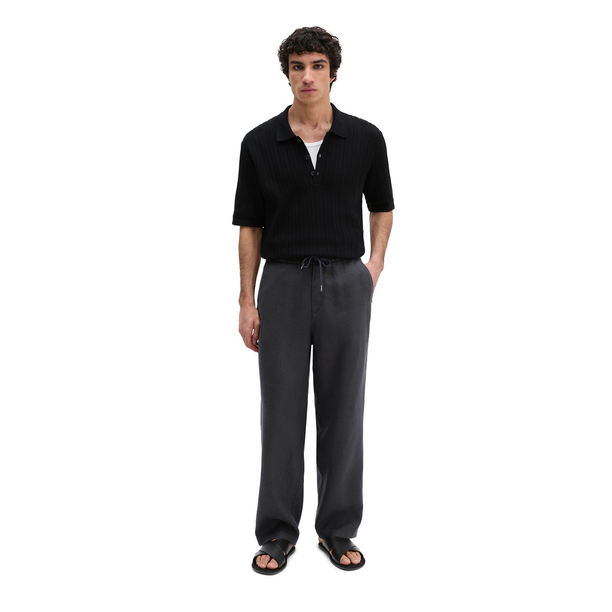 Pantalon Modèle Mossbo Jogger loose en lin fin noir, MARC O'POLO
