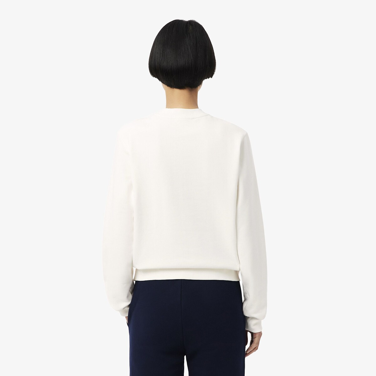 Felpa girocollo con logo ecru , LACOSTE