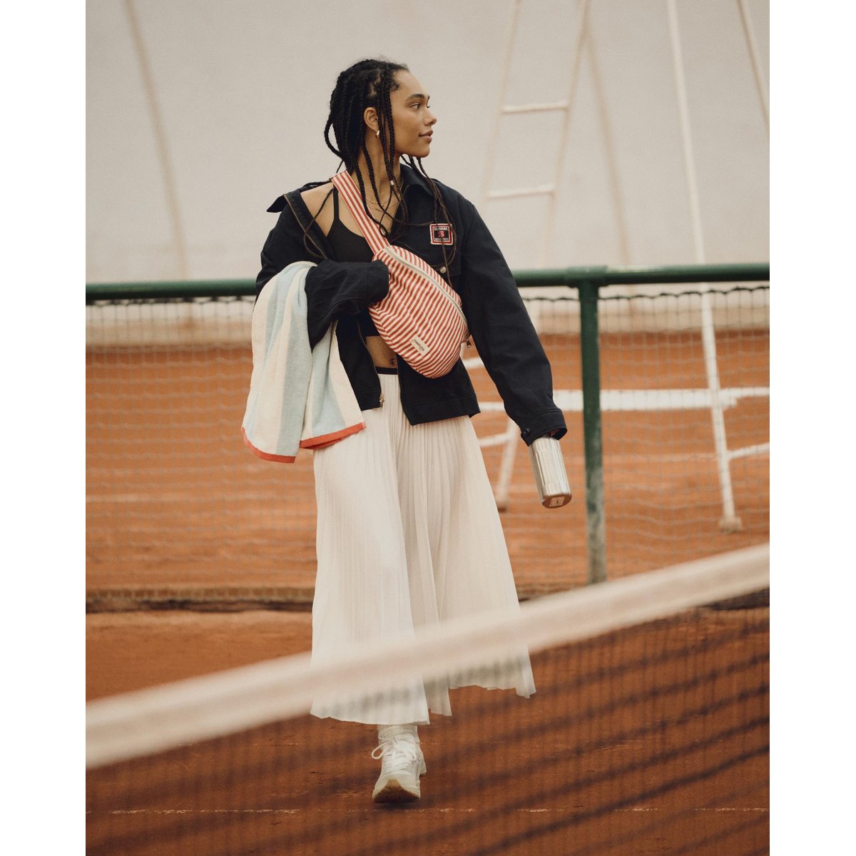 Sac banane rayé en coton organique zippé CUSTINE XL rayé rouge blanc, RIVEDROITE