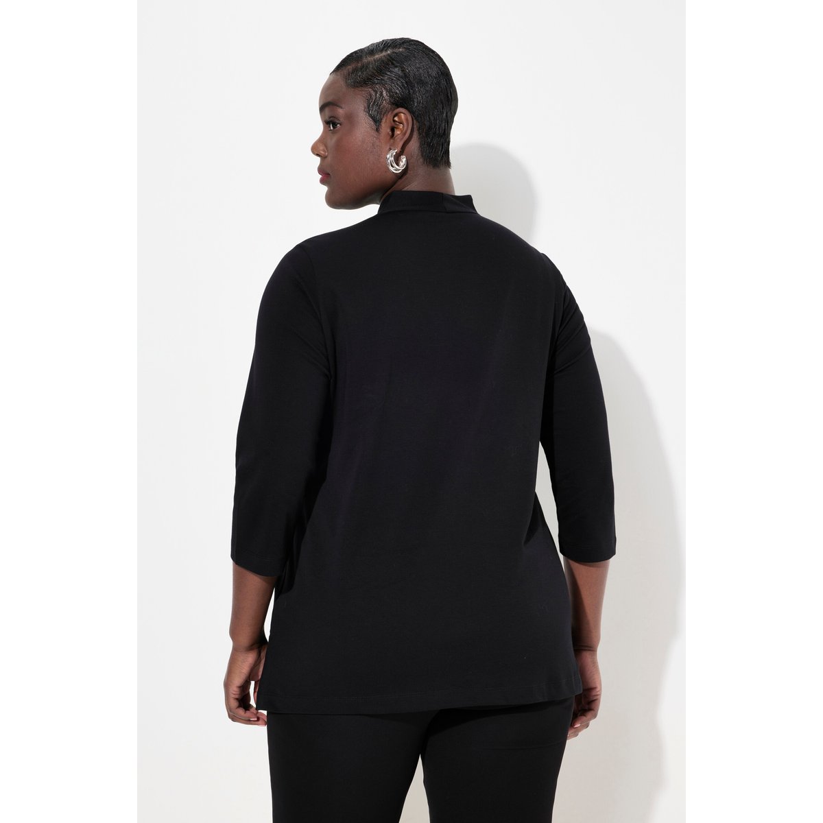 T-shirt à manches 3/4 et col calice en coton noir, ULLA POPKEN